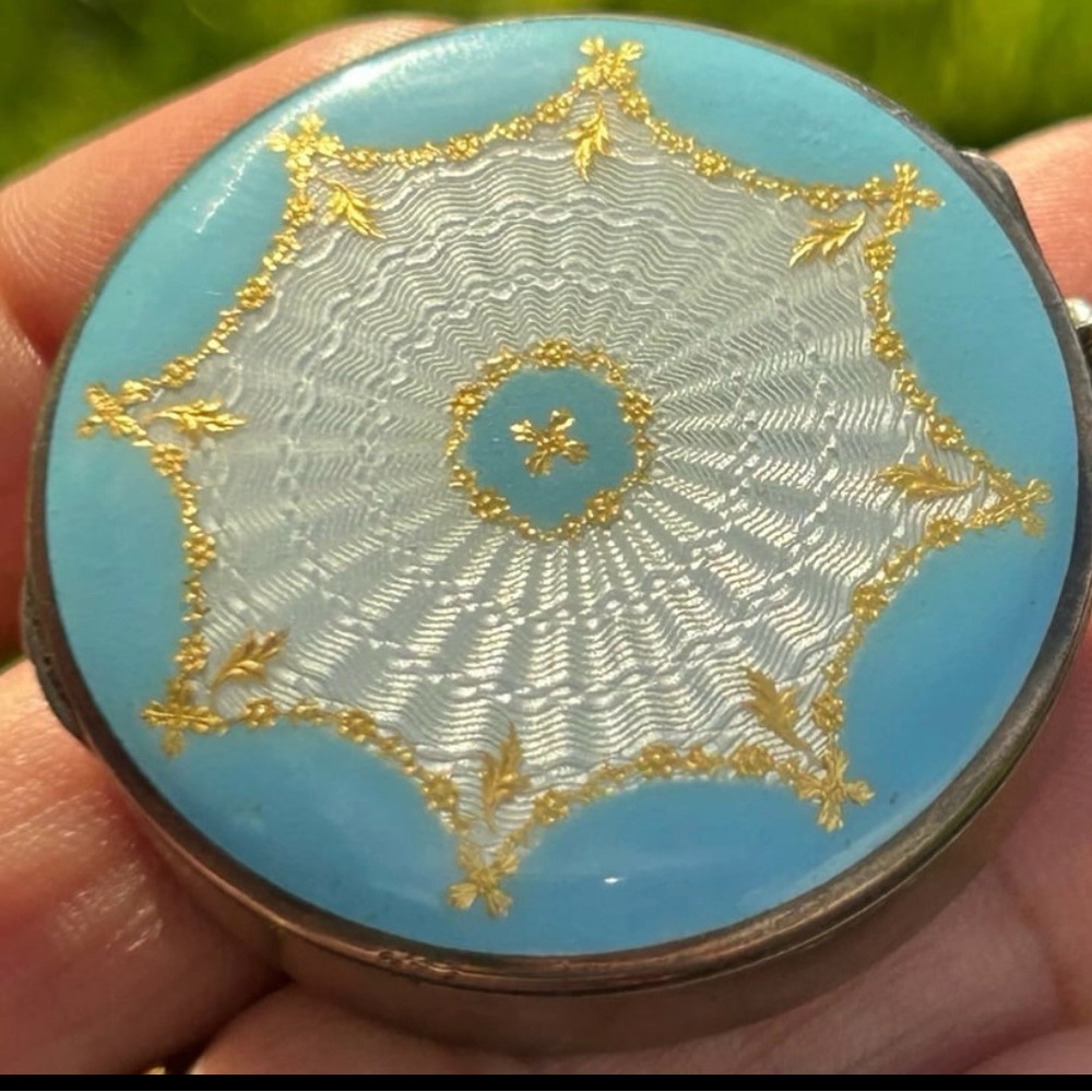 Antique sterling silver foster & Bailey F&B guilloche enameled pill box.